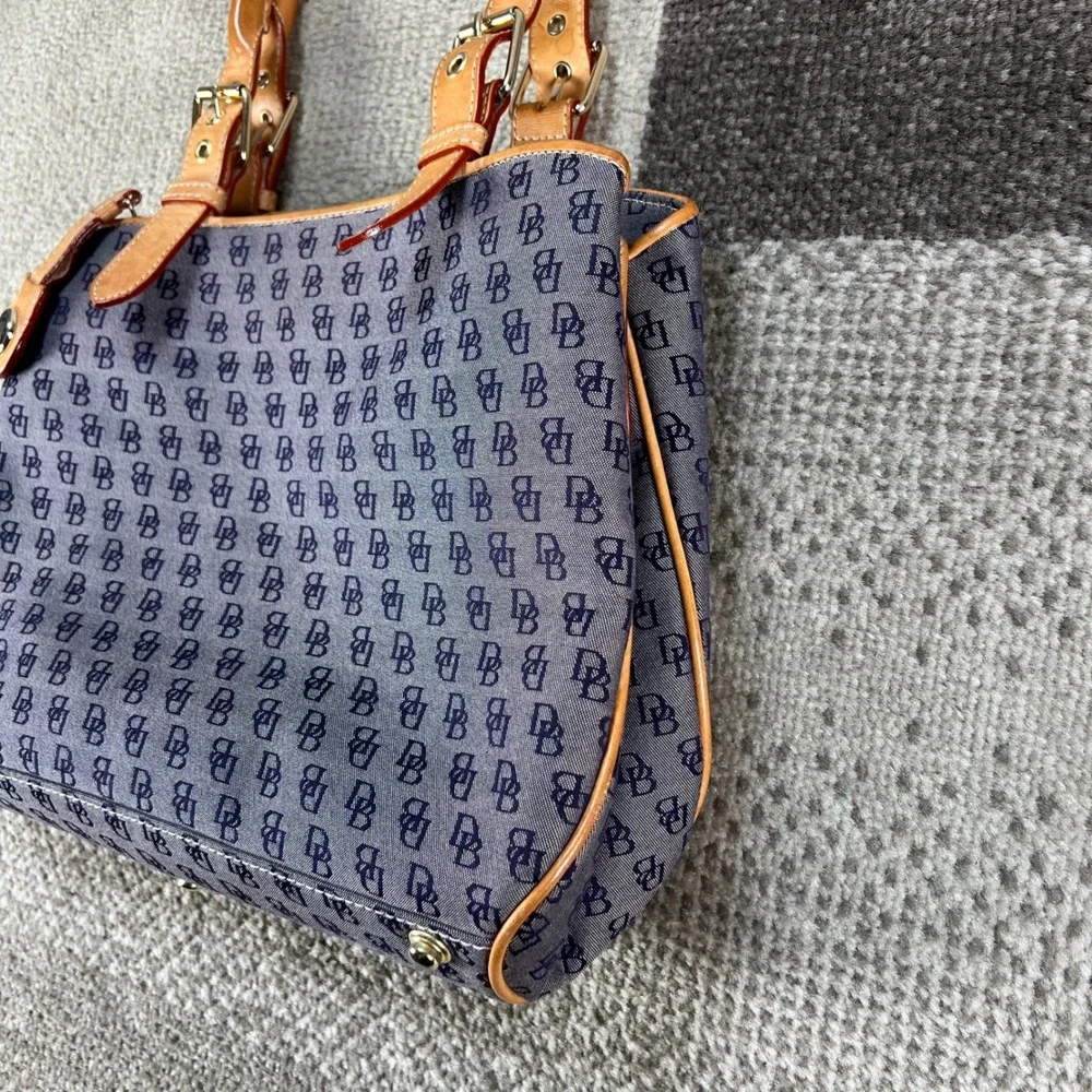 Dooney & Bourke Monogram Canvas Tote Bag and Matching Wristlet Blue Tan